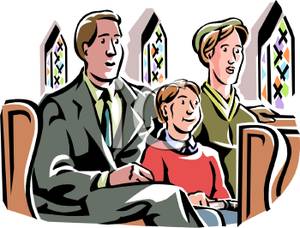 Family Sitting in Church Clipart